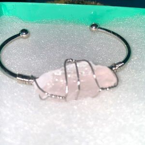 Natural Rose Quartz stainless steel bangle bracelet